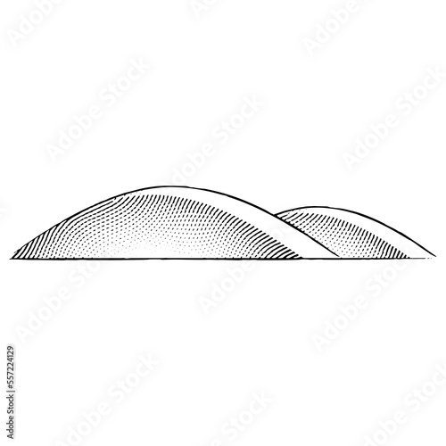 Scratchboard Engraved Illustration of Hills