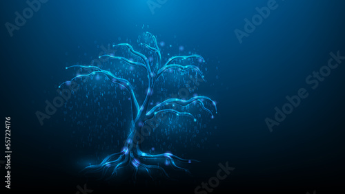 technology big data tree digital on blue dark background. futuristic low poly wireframe concept. vector illustration digital fantastic hi-tech design. network storage connection.