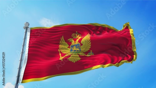 Montenegro Flag Loop. Realistic 4K. 30 fps flag of the Montenegro. Montenegrin flag waving in the wind. Seamless loop with highly detailed fabric texture. photo
