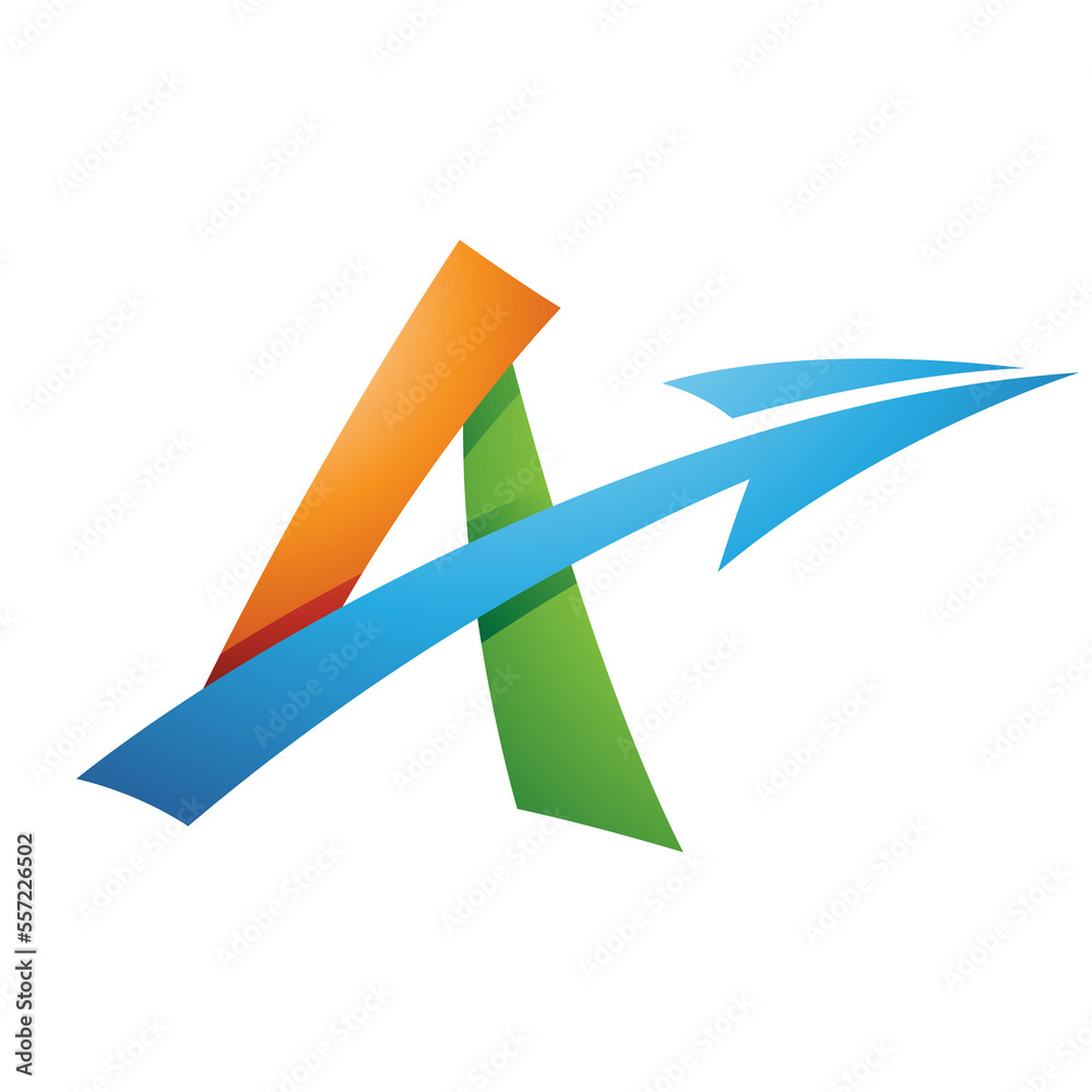Shaded Freestyle Letter A with an Arrow in Green Orange and Blue Colors Shaded Freestyle Letter A with an Arrow in Green Orange and Blue Colors