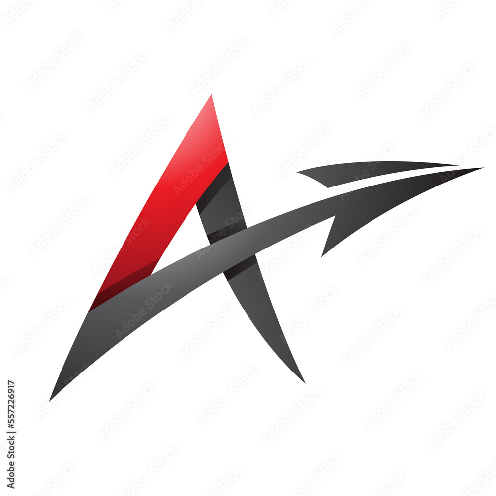 Spiky Shaded Letter A with a Diagonal Arrow in Black and Red Colors