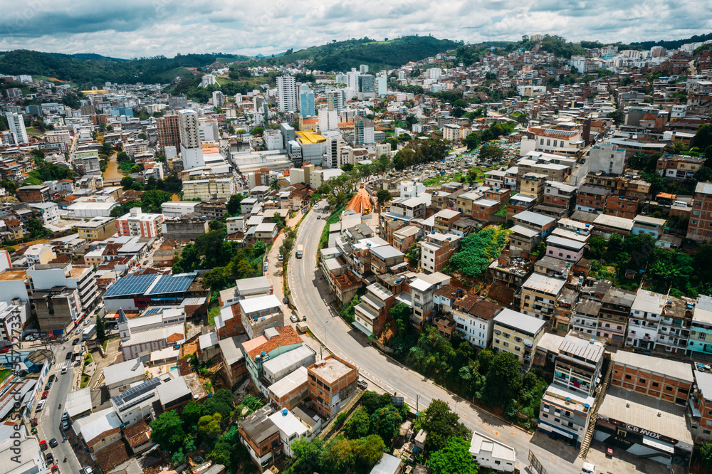 Panoramic aerial drone view of Manhuacu in Minas Gerais, Brazil