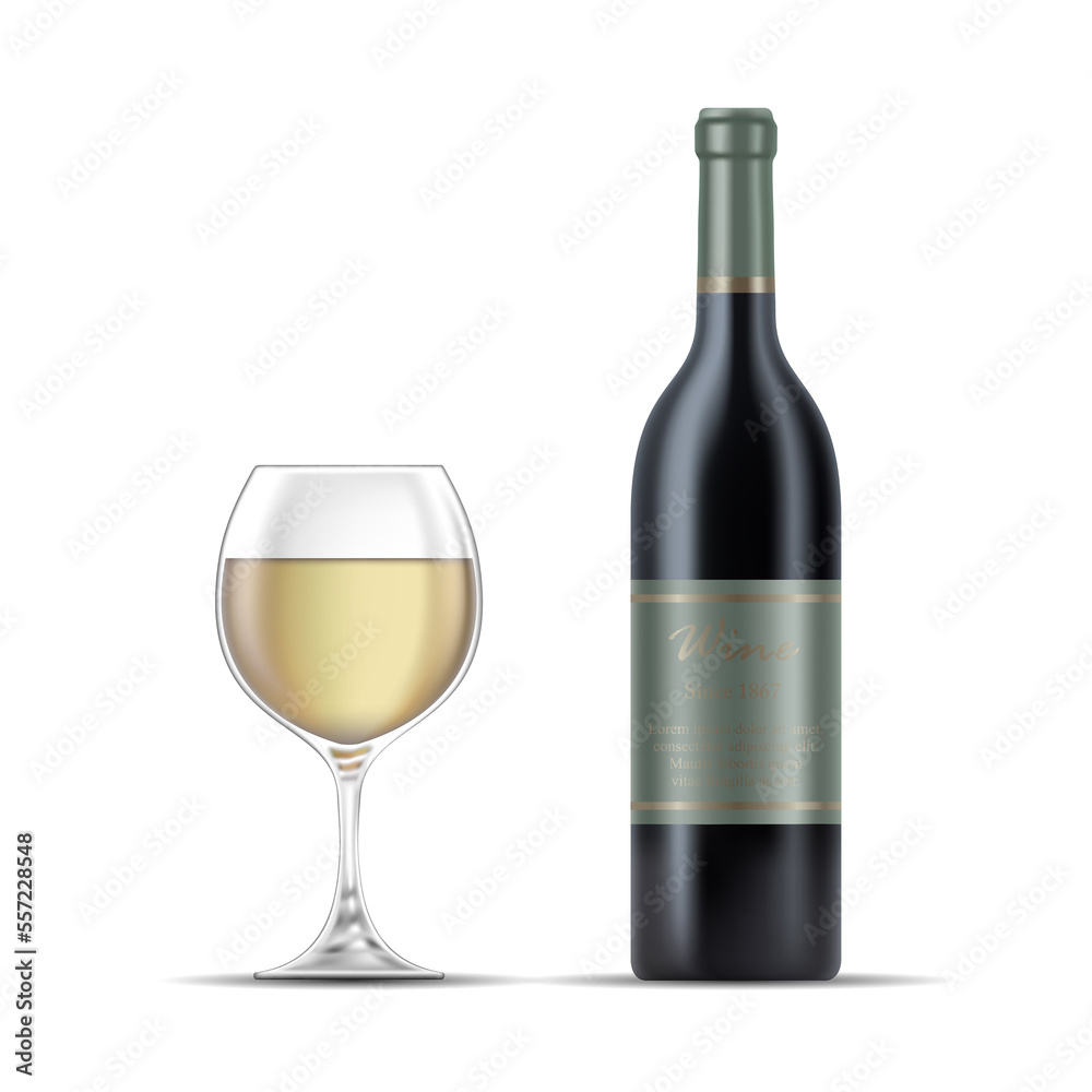 White Wine Glass and a White Wine Bottle