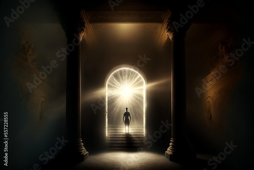 Mysteries light, going through the door into the light. generative ai