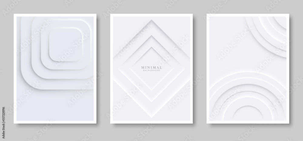 Fototapeta premium Modern cover design set. Geometric background template in neomorphism style for business page background, certificate, brochure.