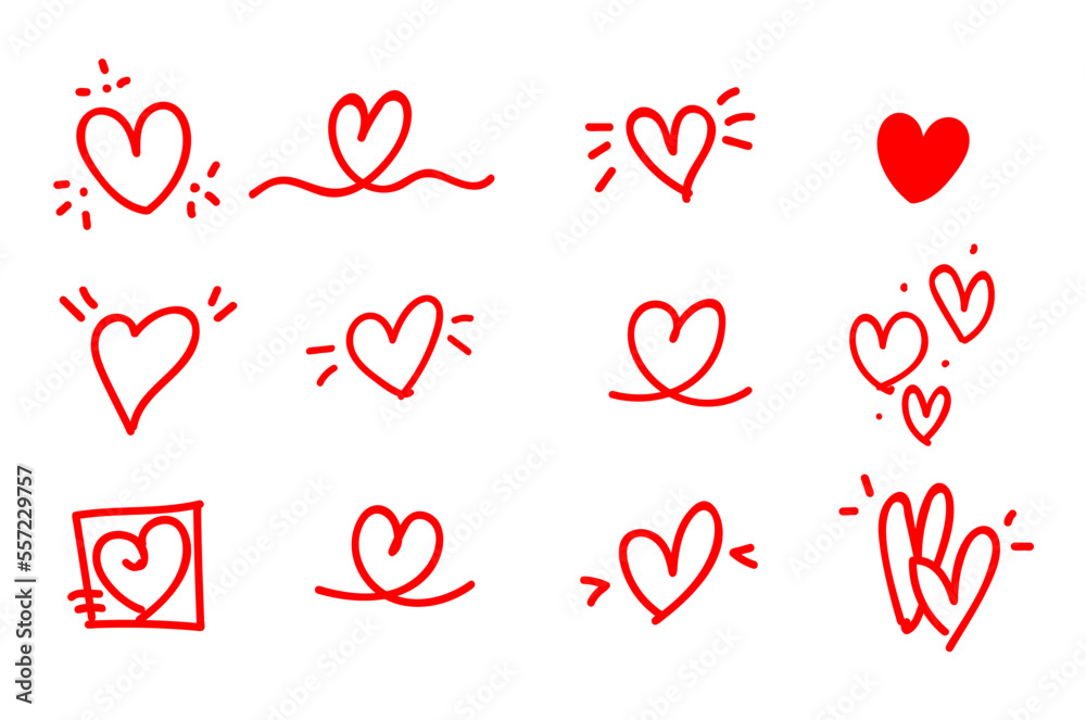 Heart doodles set. Hand drawn hearts collection. - obrazy, fototapety, plakaty 