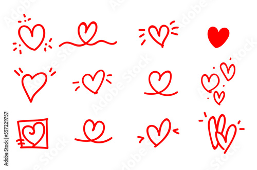 Heart doodles set. Hand drawn hearts collection.