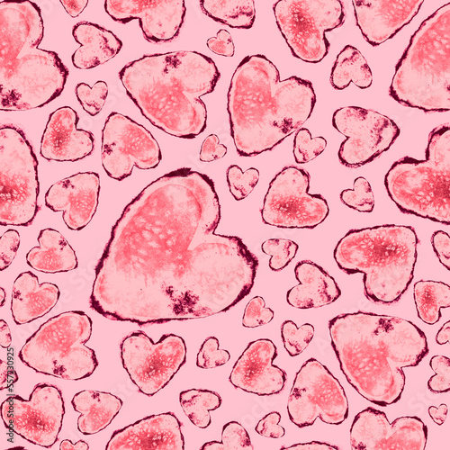 Watercolor seamless pattern with hearts. Bright watercolor romantic texture. ...
