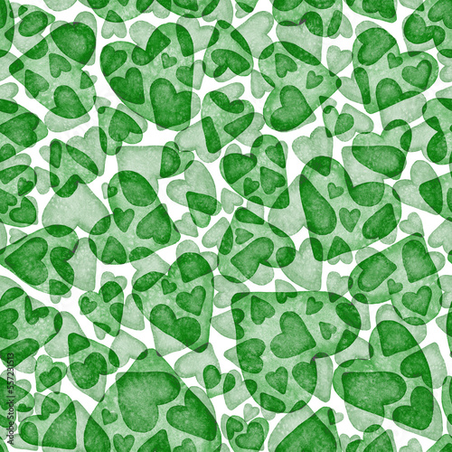 Watercolor seamless pattern with hearts. Bright watercolor romantic texture. ...