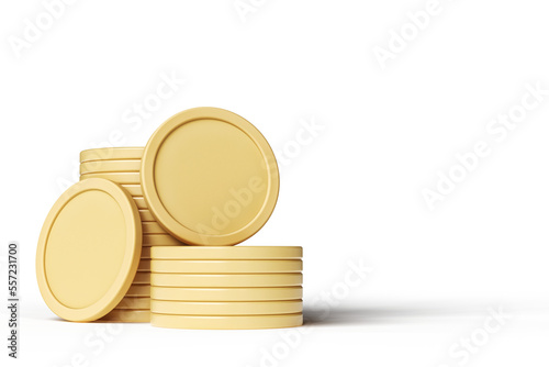 Golden coin stack mockup suitable for the design of cryptocurrency projects or payment systems. High quality 3D rendering.