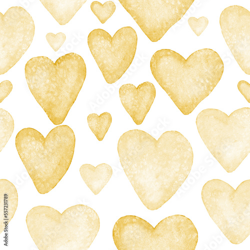 Watercolor seamless pattern with hearts. Bright watercolor romantic texture. ...