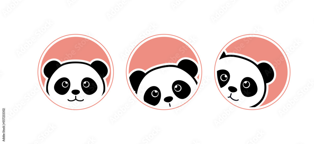 Little Panda. Cartoon Panda. Cute Panda Face. Baby Shower. Paws up over wall.