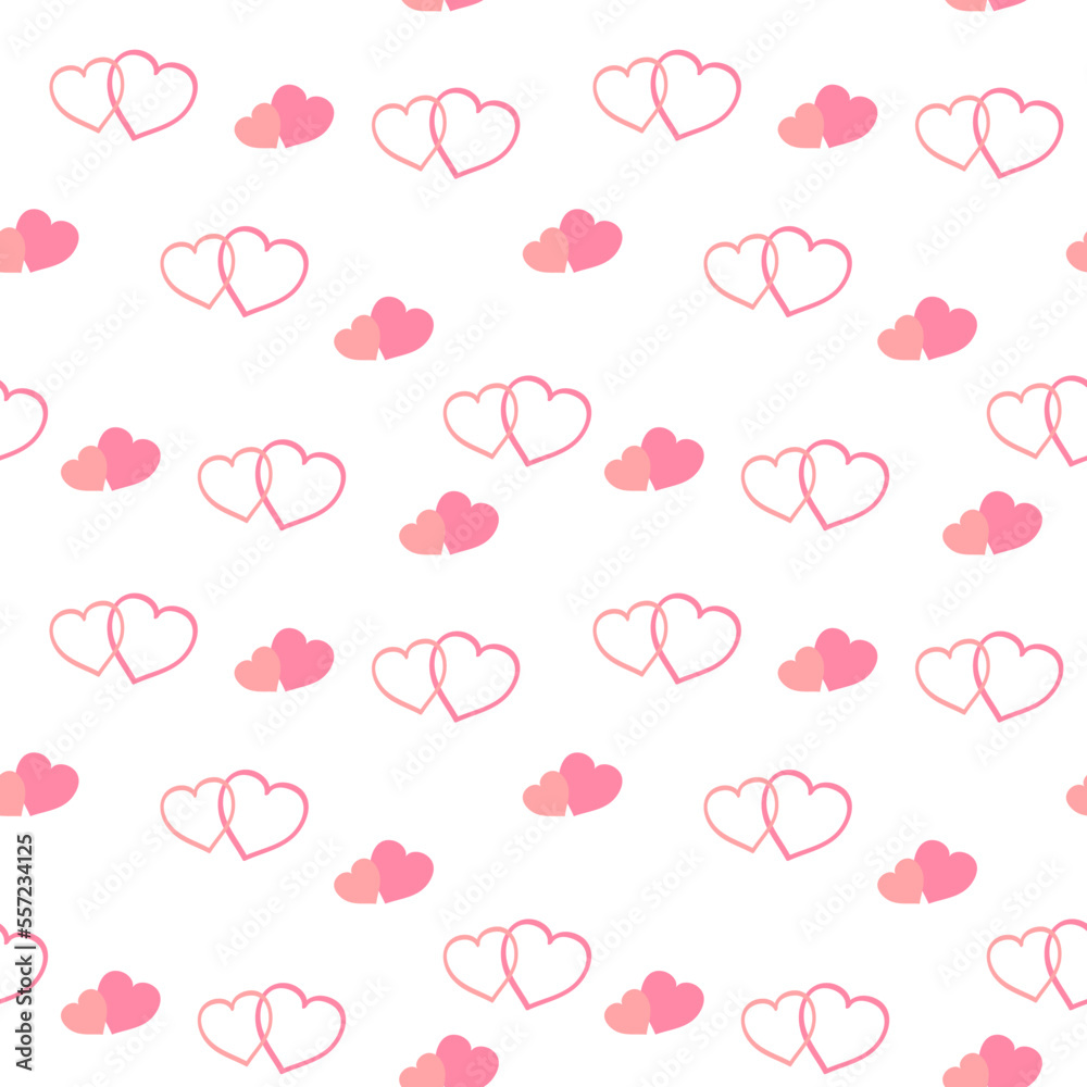 Seamless pattern of cute drawn hearts. Gentle romantic background for Valentine's Day. Suitable for fabric, wallpaper, wrapping paper, packaging, textiles, banners, greeting cards, invitations 