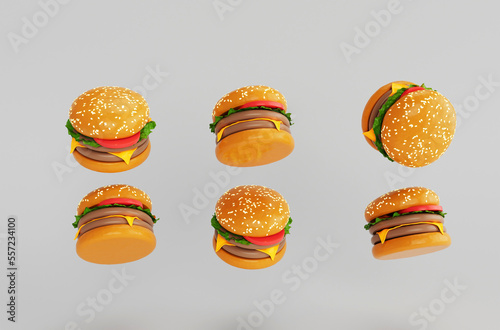 Delicious cheese burger icon 3d illustration on white background