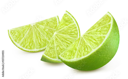Fresh lime slices, isolated on white background