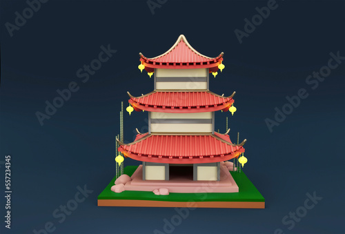 Chinese house traditional temple 3d illustration