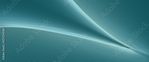 Bright turquoise green technology background with spotted curves. Futuristic luminous pattern of dotted lines. Abstract design. Industrial concept for landing page, banner, website, voucher, coupon