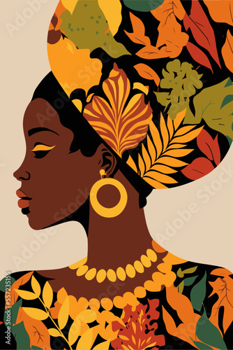 black african American woman with curly hair wall art matisse style