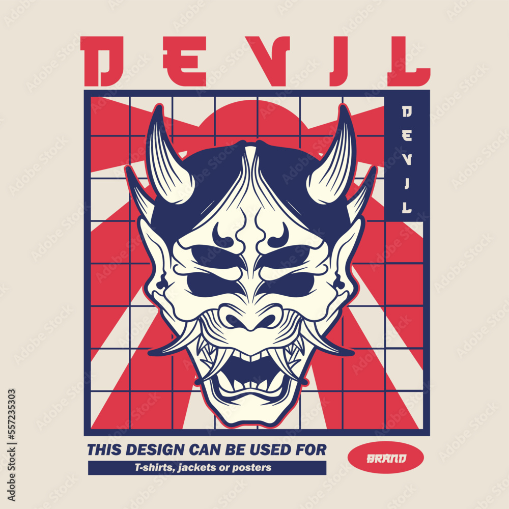 Fototapeta premium Oni Japanese devil mask, Vector illustration 