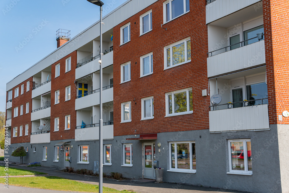 Sweden, Knislinge – May 5, 2022: A typical residential building in Sweden form bricks