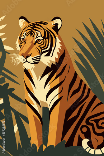 tiger in flat vector style for poster wall art decor boho illustration