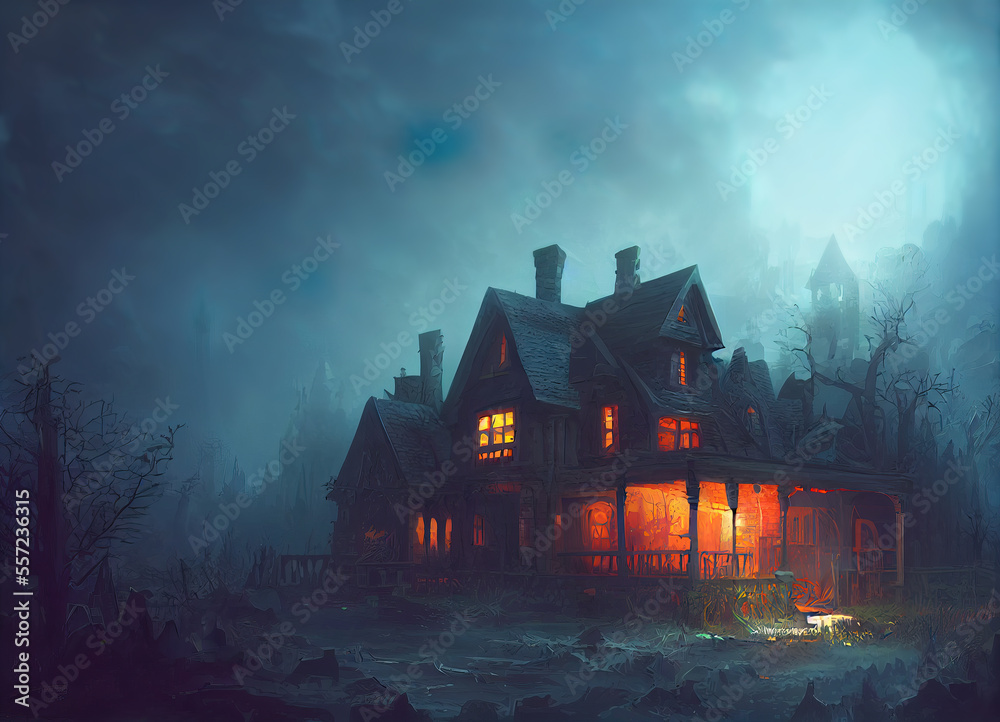 Background for a scary fairy tale background, a dark gothic castle in a dark dead valley, some kind of gray place in a gloomy area of a mountainous region.