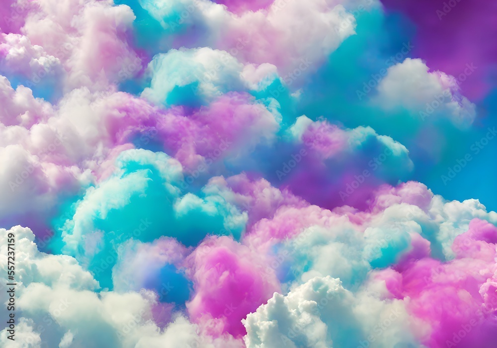 Pink Clouds and blue sky. Beautiful Background. Holi style. Generative AI.