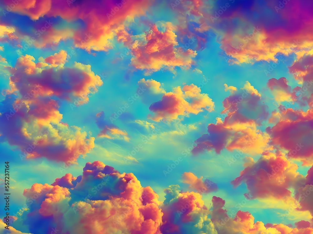 Pink Clouds and blue sky. Beautiful Background. Holi style. Generative AI. Pink Clouds and blue sky. Beautiful Background. Holi style. Generative AI.