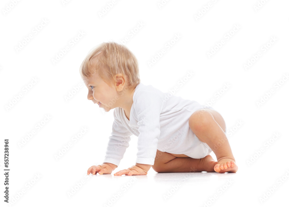 Little, happy and smiling cute baby in the studio. Portrait of a one year old baby. The concept of happiness. Little, happy and smiling cute baby in the studio. Portrait of a one year old baby. The concept of happiness.