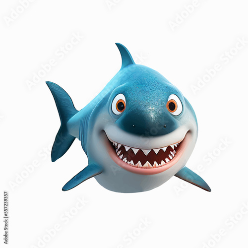 Blue cartoon shark with open mouth on a white background. Vector illustration  print for background  print on fabric  paper  wallpaper  packaging.