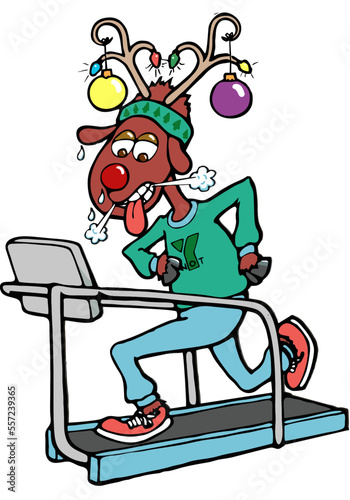 funny holiday cartoon reindeer on a treadmill