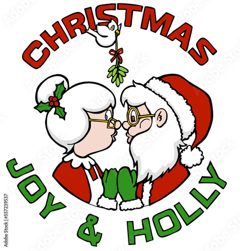 mrs and mr santa claus kissing joy and holly