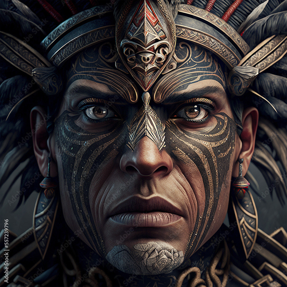 Aztec warrior face closeup ilustração do Stock | Adobe Stock