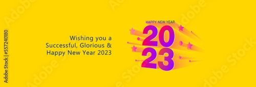 3D Greeting card Design of Happy New Year 2023. 3D text happy New Year 2023 Rise up, pop up, standout on orage background.