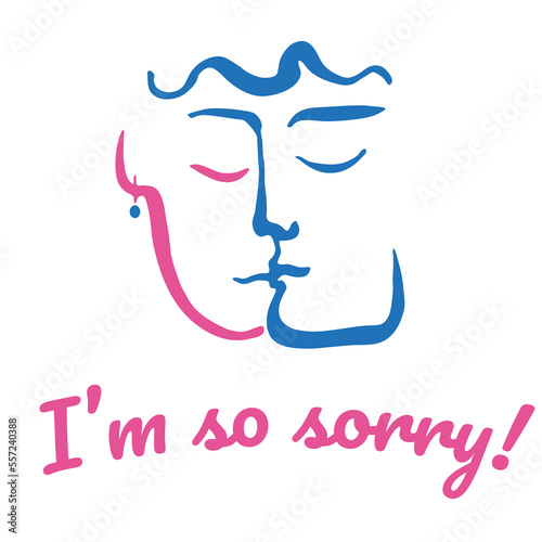 I'm so sorry card. Apologize card. Feel really sorry between woman and man. Vector hand drawn illustration on white background.