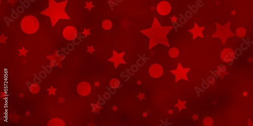 Dark Red vector background with circles, stars.