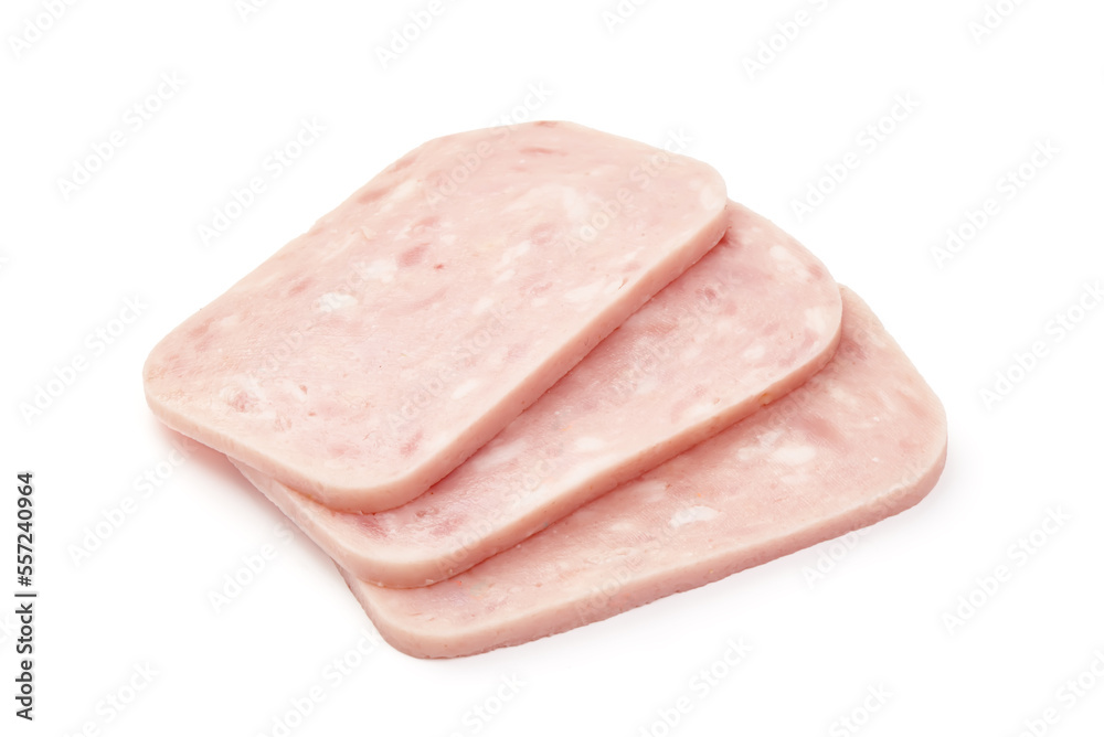 Sliced boiled ham, isolated on white background. Sliced boiled ham, isolated on white background.