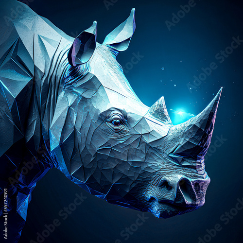 rhinoceros metallized in silver blue colors photo