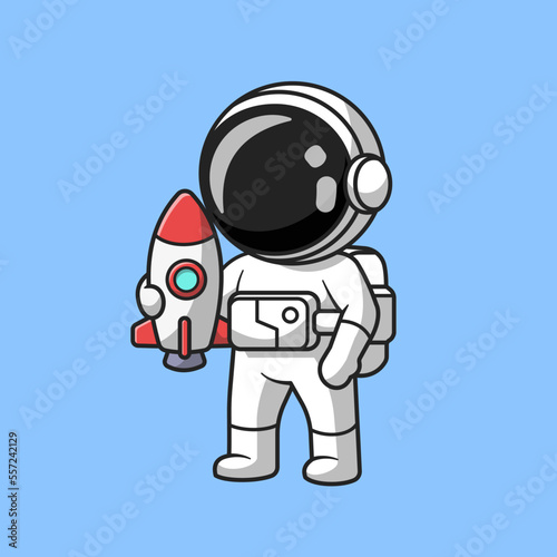Fototapeta Naklejka Na Ścianę i Meble -  Cute Astronaut Holding Mini Rocket Cartoon Vector Icon
Illustration. Science Technology Icon Concept Isolated
Premium Vector. Flat Cartoon Style