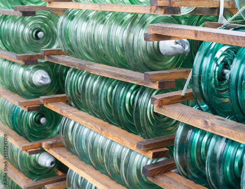 Glass disc insulators.