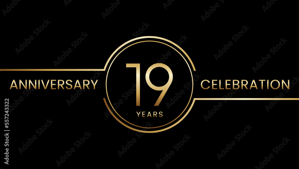 19 year anniversary. Anniversary template design with golden ring. Logo Vector Illustration 19 year anniversary. Anniversary template design with golden ring. Logo Vector Illustration