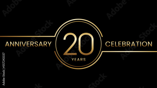 20 year anniversary. Anniversary template design with golden ring. Logo Vector Illustration