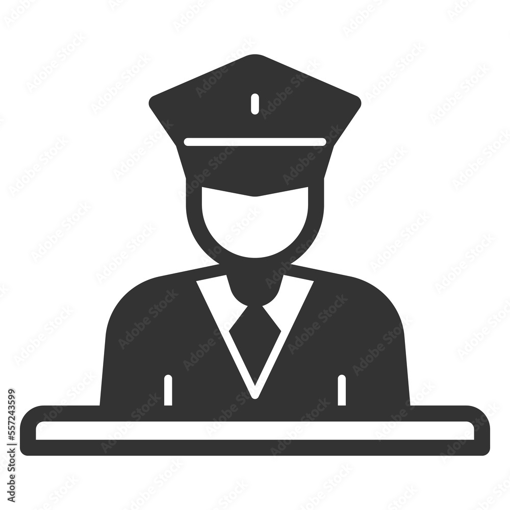 Customs officer at the desk at the reception - icon, illustration on white background, glyph style Customs officer at the desk at the reception - icon, illustration on white background, glyph style