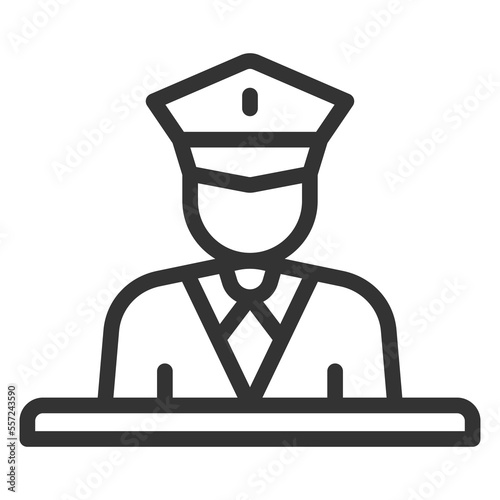 Customs officer at the desk at the reception - icon, illustration on white background, outline style