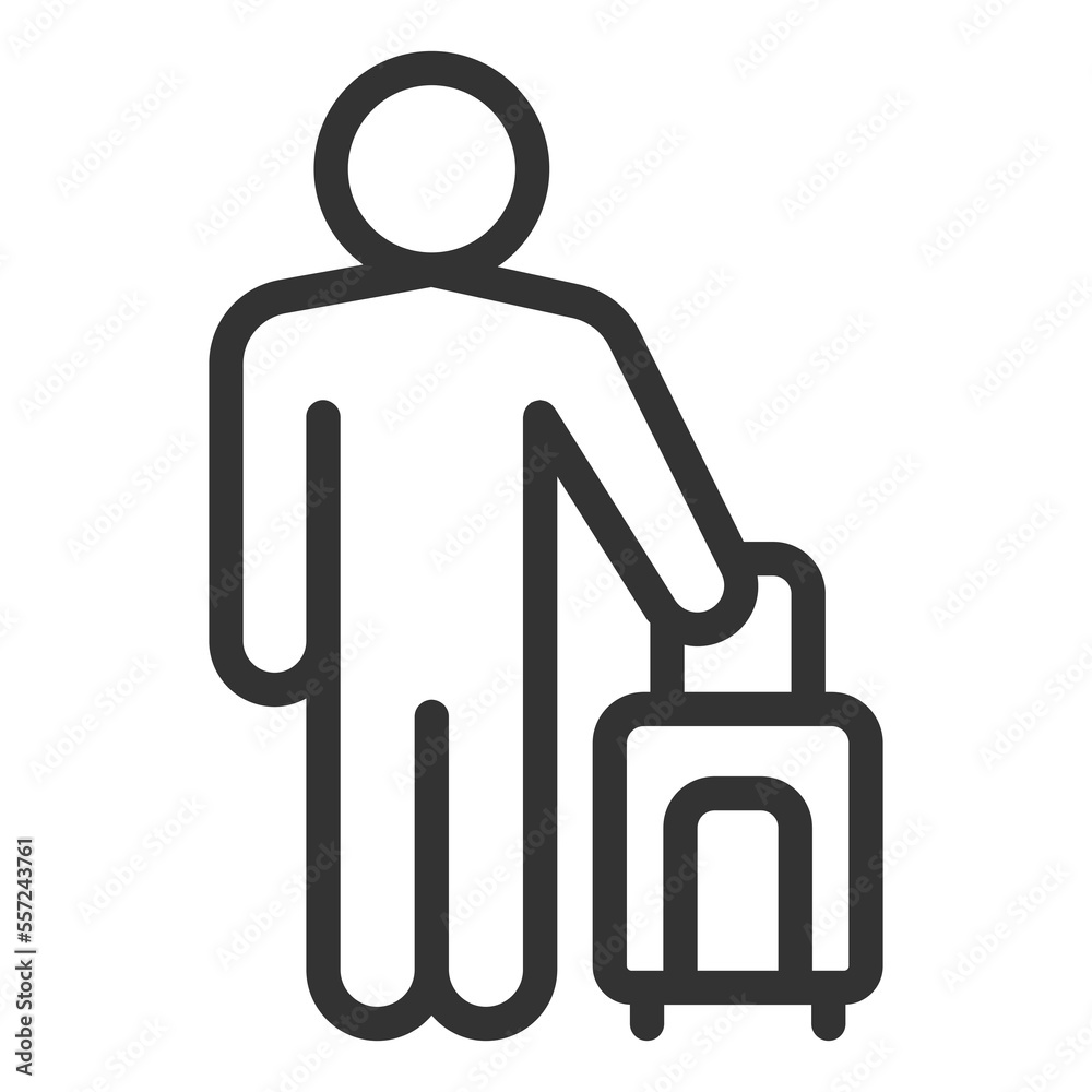 Passenger with a suitcase on wheels - icon, illustration on white background, outline style Passenger with a suitcase on wheels - icon, illustration on white background, outline style