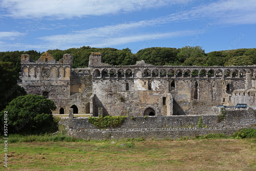 Ruins of Bishops Palace at St Davids Cathedral in St Davids city in Pembrokeshire, Wales, United Kingdom