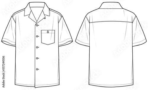 Billede på lærred Men's short sleeve hawaiian resort shirt flat sketch illustration with front and