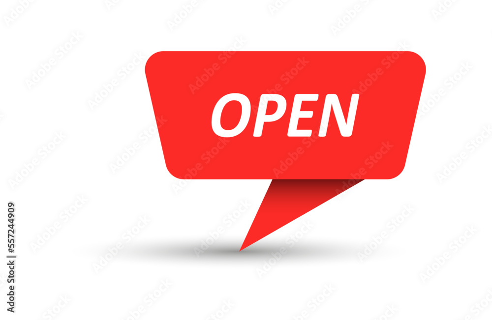 Open. Vector banner, pointer, sticker, label or speech bubble. Template for websites, applications and creative ideas Open. Vector banner, pointer, sticker, label or speech bubble. Template for websites, applications and creative ideas