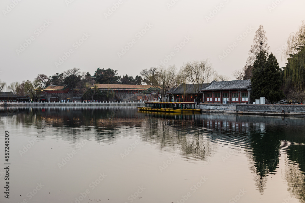 Landscape of lake and chinese temple in autumn Landscape of lake and chinese temple in autumn