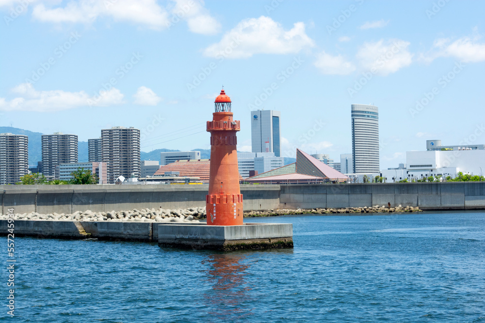 Lighthouse beacon in sea port of Kobe